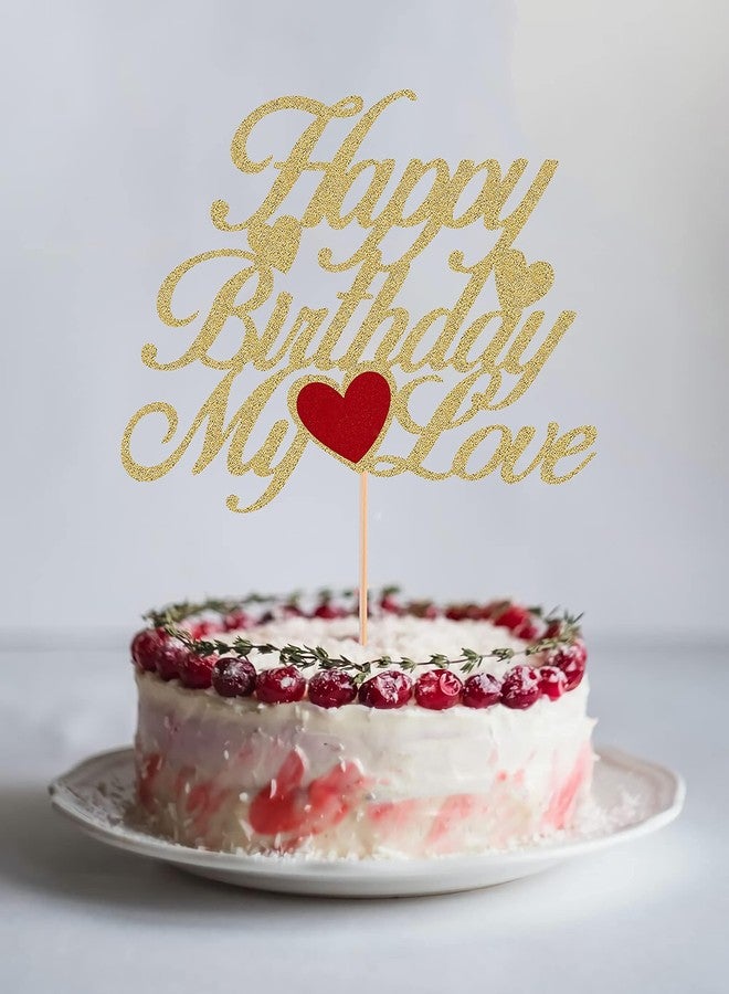 فيستيكو زينة كعكة عيد ميلاد سعيد يا حبيبي من فيستيكو® - زينة كعكة عيد ميلاد ذهبية لامعة - زينة كعكة عيد ميلاد على شكل قلب للزوجة أو الزوج أو الأطفال أو الوالدين - Image 3